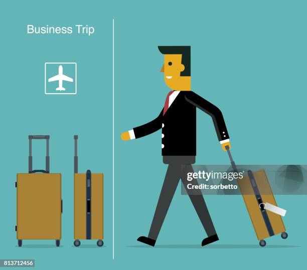businessman at the airport - push cart stock illustrations