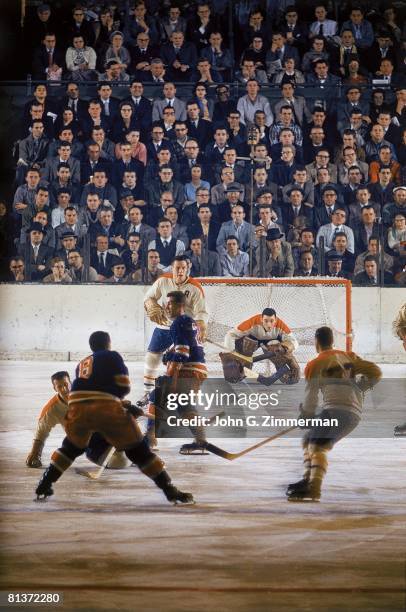 Hockey: Montreal Canadiens goalie Jacques Plante in action vs New York Rangers, New York, NY