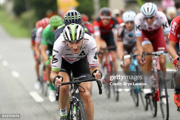 Stephen Cummings of Great Britain riding for Team Dimension Data leads a breakaway group during stage 12 of the Le Tour de France 2017, a 214.5km...