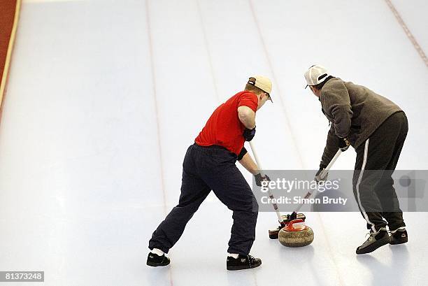 Curling: North Dakota Championship, Scott Nash and Dave Staveteig in action, Grafton, ND 1/17/2003