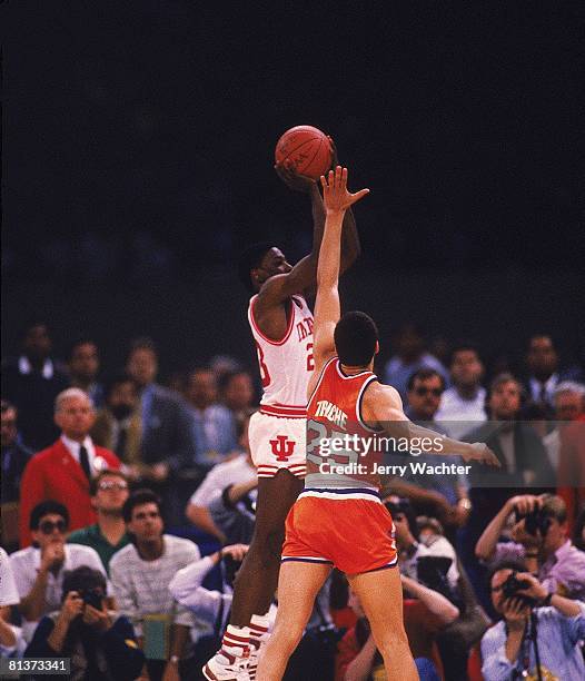 College Basketball: NCAA Final Four, Indiana Keith Smart in action, making game winning, buzzer beating shot vs Syracuse Howard Triche , New Orleans,...
