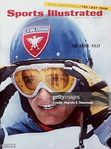 March 27, 1967 Sports Illustrated via Getty Images Cover, Alpine Skiing: North American Ski Championships, Closeup of France Jean-Claude Killy at...