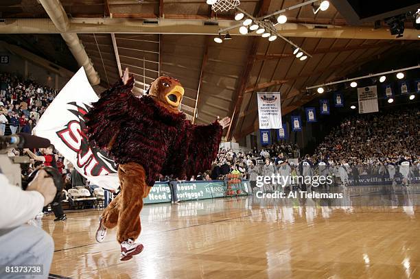 College Basketball: St, Joseph's Hawk mascot on court during game vs Villanova, Villanova, PA 2/2/2004