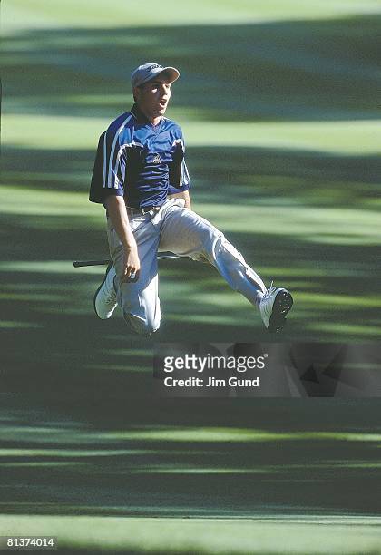 Golf: PGA Championship, Sergio Garcia in action, running to watch shot during Sunday play at Medinah CC, Medinah, IL 8/15/1999