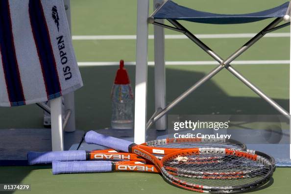 Audrey Agassi Racket US Open, Closeup of Andre Agassi racket, equipment at National Tennis ...