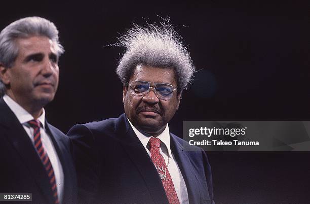 Boxing: WBC/WBA/IBF Heavyweight Title, Closeup of promoter Don King before James Buster Douglas vs Mike Tyson fight at Tokyo Dome, Tokyo, Japan...