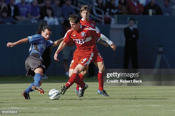 Soccer: MLS Championship, Chicago Fire Carlos Bocanegra in action vs San Jose Earthquakes Landon Donovan at Home Depot Center, Carson, CA