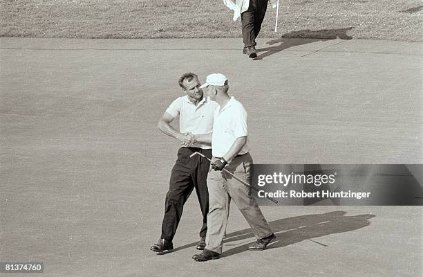 Golf: US Open, Jack Nicklaus victorious after winning during Sunday playoff vs Arnold Palmer , Oakmont, PA 6/17/1962