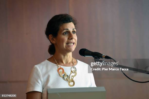 Elisa Canton Added Console Swiss speaks during the Locarno Festival press conference on July 13, 2017 in Milan, Italy.