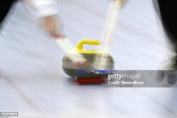 Curling: North Dakota Championship, Curling stone and broom, equipment during tournament, Grafton, ND 1/16/2003