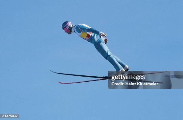 Ski Jumping: 1988 Winter Games, GBR Eddie The Eagle Edwards in action, Calgary, CAN 2/13/1998