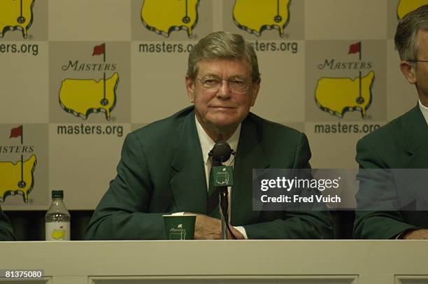 Golf: The Masters, Closeup of Augusta National Chairman Hootie Johnson during media press conference on Wednesday before tournament at Augusta...