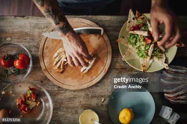 Top View At Chefs Hands Preparing Caesars Salad High-Res Stock Photo
