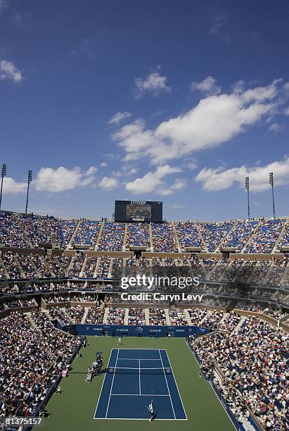 Tennis: US Open, Aerial view of Arthur Ashe Stadium during 3rd Round match of USA Andre Agassi vs Germany Benjamin Becker at National Tennis Center,...