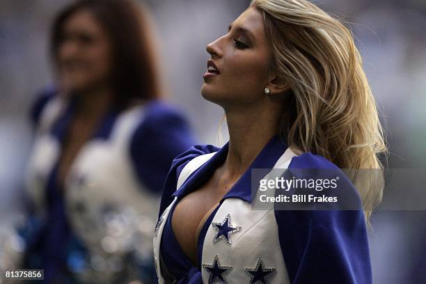 Football: Closeup of miscellaneous Dallas Cowboys cheerleader during game vs New Orleans Saints, Irving, TX