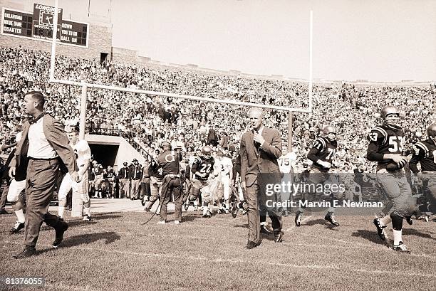 College Football: Oklahoma coach Bud Wilkinson before game vs Notre Dame, View of Notre Dame Stadium, South Bend, IN 9/30/1961