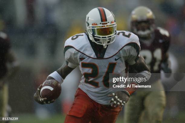 College Football: Closeup of Miami Sean Taylor in action, returning interception for 50-yard touchdown vs Florida State, Tallahassee, FL
