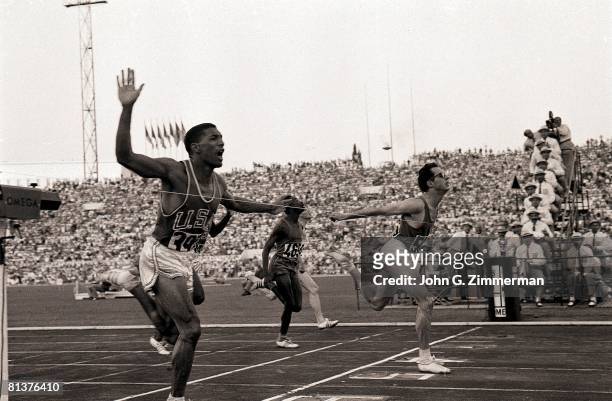 Track & Field: 1960 Summer Olympics, ITA Livio Berruti in action, winning 200M race and setting new world record, USA Lester Carney in second place,...
