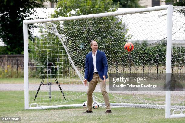 Prince William, Duke of Cambridge attends a kick-about with the Lionesses and local girls team from the Wildcats Girl' Football programme on July 13,...