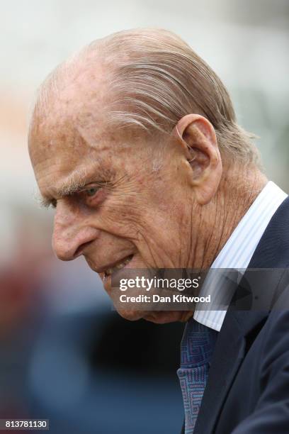 Prince Philip, Duke of Edinburgh leaves New Scotland Yard after a vist on July 13, 2017 in London, England. The visit marked the opening of the new...