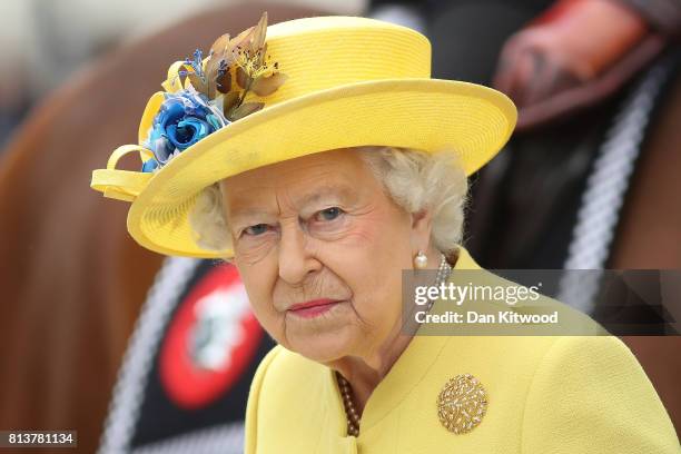 Queen Elizabeth II leaves New Scotland Yard on July 13, 2017 in London, England. The visit marked the opening of the new headquarters of the...