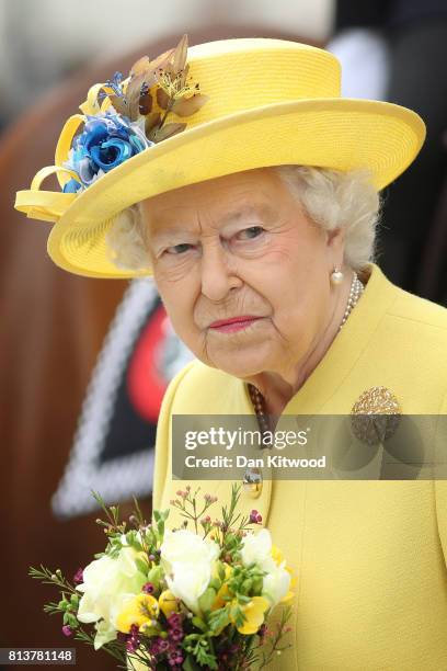 Queen Elizabeth II leaves New Scotland Yard on July 13, 2017 in London, England. The visit marked the opening of the new headquarters of the...