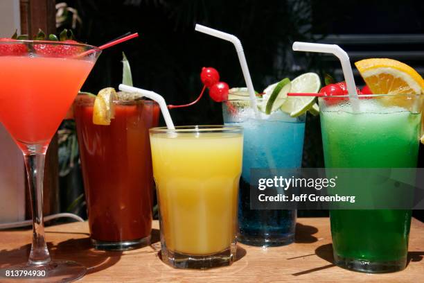 Tropical drink display at a restaurant on Ocean Drive.