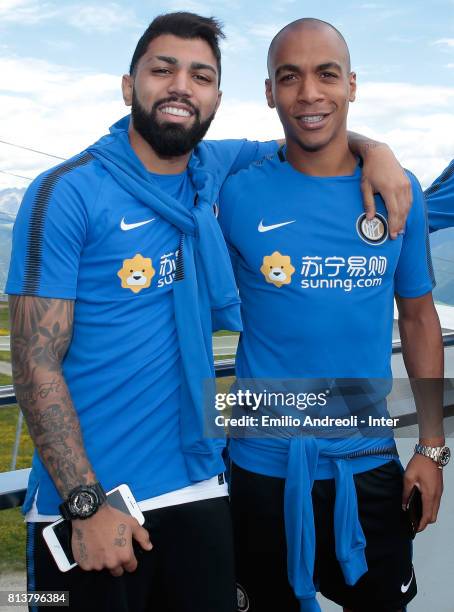 Gabriel Barbosa Gabigol and Joao Mario of FC Internazionale Milano visit Plan de Corones during the FC Internazionale training camp on July 13, 2017...