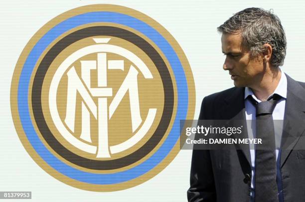 Inter Milan's new coach, Portuguese Jose Mourinho, poses during a photo call in Appiano Gentile, about 40km northern Milan, on June 3, 2008. The...