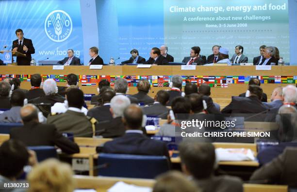 French President Nicolas Sarkozy gives a speech during three-day summit on food security at UN Food and Agriculture Organisation in Rome on June 3,...