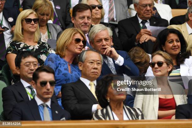 John and Sally Bercow look on from the centre court royal box on day ten of the Wimbledon Lawn Tennis Championships at the All England Lawn Tennis...