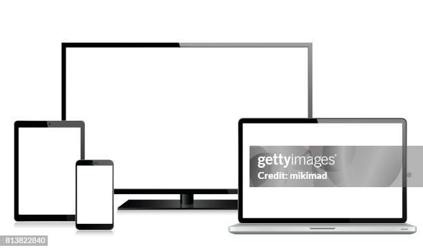 tablet, handy, laptop und monitor - fernseher stock-grafiken, -clipart, -cartoons und -symbole