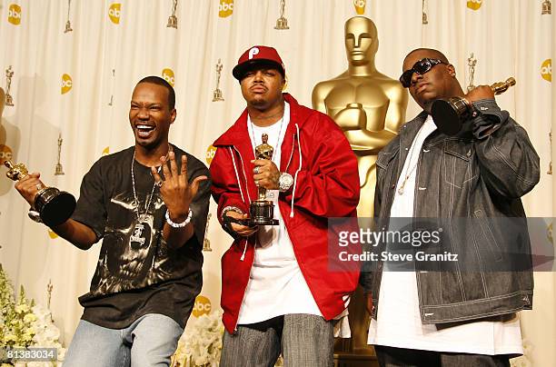Jordan Houston, Paul Beauregard and Cedric Coleman of Three 6 Mafia, winners Best Song for ?It?s Hard Out Here for a Pimp? from ?Hustle & Flow?