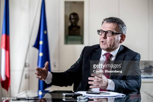 Lubomir Zaoralek, Czech foreign minister, gestures as he speaks during an interview at the Ministry of Foreign Affairs in Prague, Czech Republic, on...