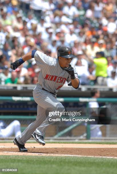 Carlos Gomez of the Minnesota Twins bats during the game against the Detroit Tigers at Comerica Park in Detroit, Michigan on May 25, 2008. The Twins...