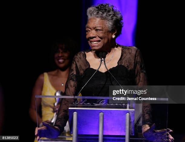 Dr. Maya Angelou on stage during the 33rd Annual American Women In Radio & Television Gracie Allen Awards at the Marriott Marquis on May 28, 2008 in...
