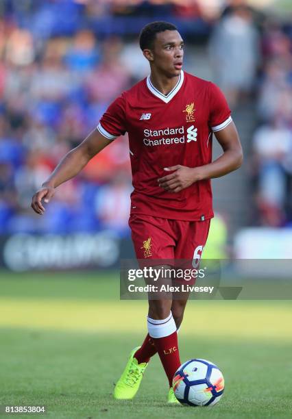 Trent Alexander-Arnold of Liverpool during a pre-season friendly match between Tranmere Rovers and Liverpool at Prenton Park on July 12, 2017 in...