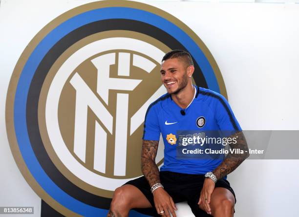Mauro Icardi of FC Internazionale speaks with the media during a press conference on July 13, 2017 in Reischach near Bruneck, Italy.