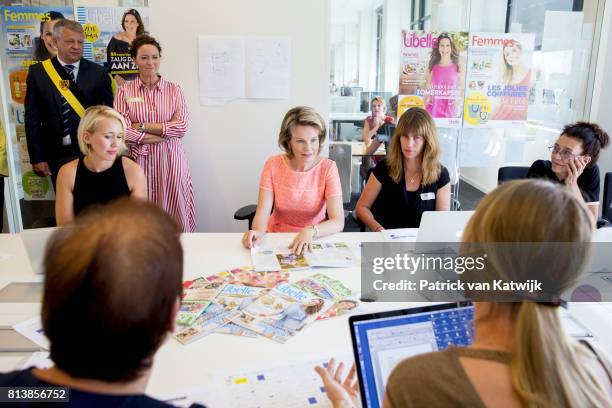 Queen Mathilde of Belgium visits the editorial rooms of Belgium's oldest women's magazines Libelle and Femme d'Aujourd'hui, at Sanoma publishing on...