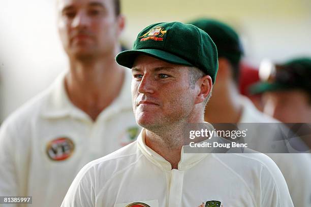 Stuart MacGill of Australia walks off the field after day five of the Second Test match between West Indies and Australia at Sir Vivian Richards...