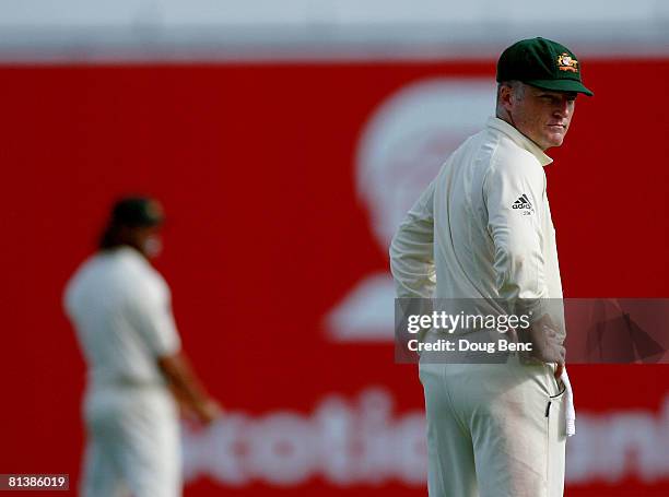 Stuart MacGill of Australia playing his last match before retiring from international cricket on day five of the Second Test match between West...