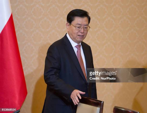 Chairman of the Standing Committee of the National People's Congress Zhang Dejiang during the meeting with Prime Minister of Poland Beata Szydlo at...