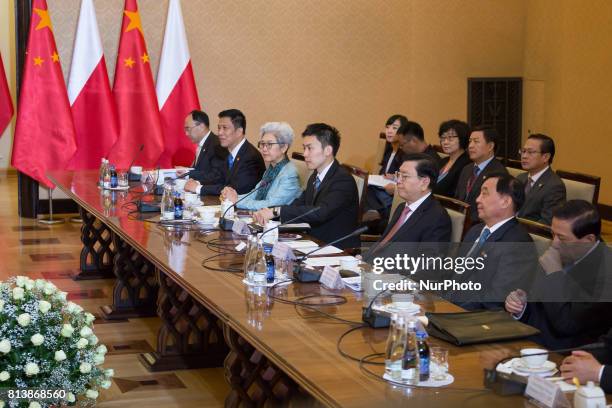 Prime Minister of Poland Beata Szydlo and Chairman of the Standing Committee of the National People's Congress Zhang Dejiang at Chancellery of the...