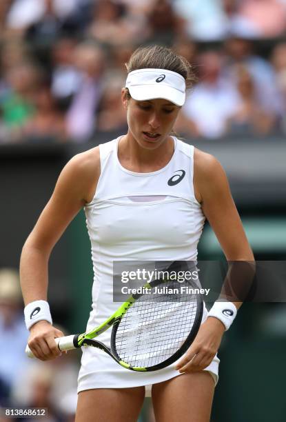 Johanna Konta of Great Britain reacts during the Ladies Singles semi final match against Venus Williams of The United States on day ten of the...