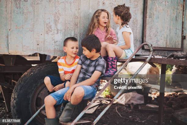 group of children in a ghetto - trailer home stock pictures, royalty-free photos & images
