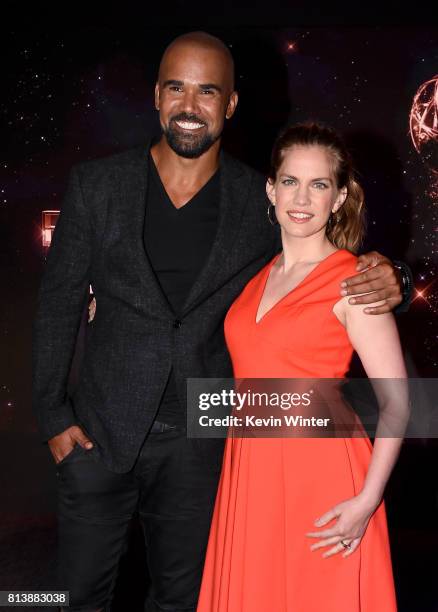 Presenters Shemar Moore and Anna Chlumsky pose onstage at the 69th Emmy Awards Nominations Announcement at Saban Media Center on July 13, 2017 in...