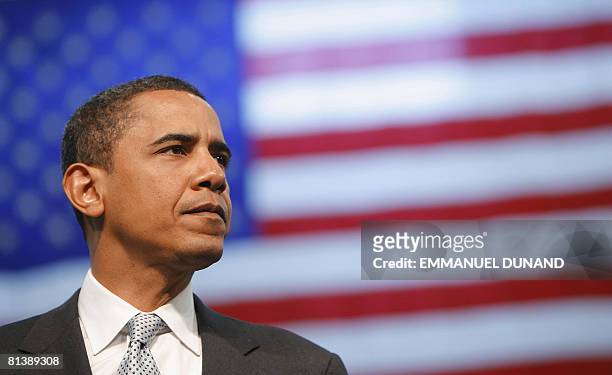 This April 18, 2008 file photo shows Democratic presidential candidate US Senator Barack Obama speaking during a townhall meeting at The Behrend...