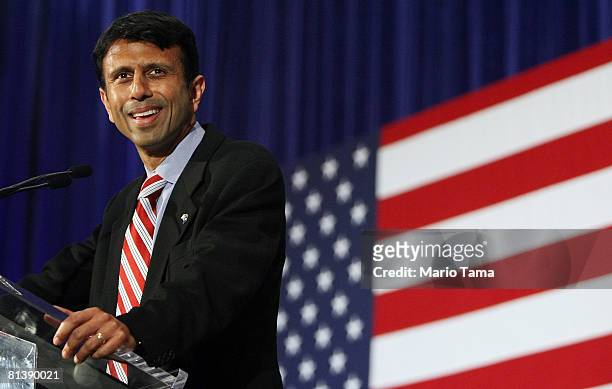 Louisiana Gov. Bobby Jindal speaks at an event with Republican presidential candidate John McCain at Pontchartrain Center June 3, 2008 in Kenner,...