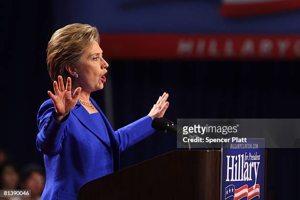 Democratic presidential nominee Hillary Clinton speaks at Baruch College June 3, 2008 in New York City. Clinton's rival, Sen. Barack Obama of...