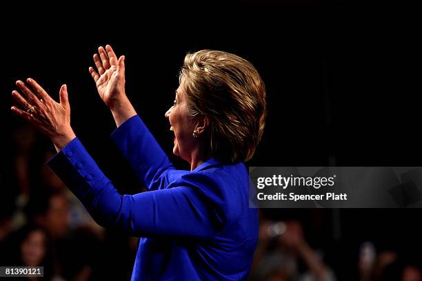 Democratic presidential nominee Hillary Clinton greets supporters at Baruch College June 3, 2008 in New York City. Clinton's rival, Sen. Barack Obama...